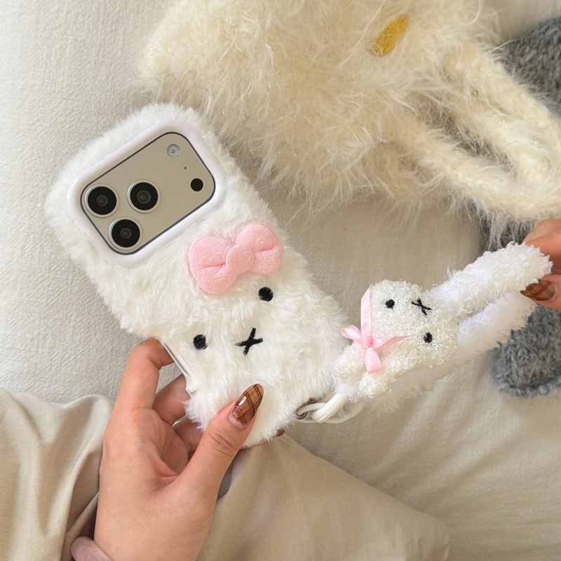 Cute Cartoon Wrist Strap Silicone Case - Casing HP Miffy Bulu Putih Lembut