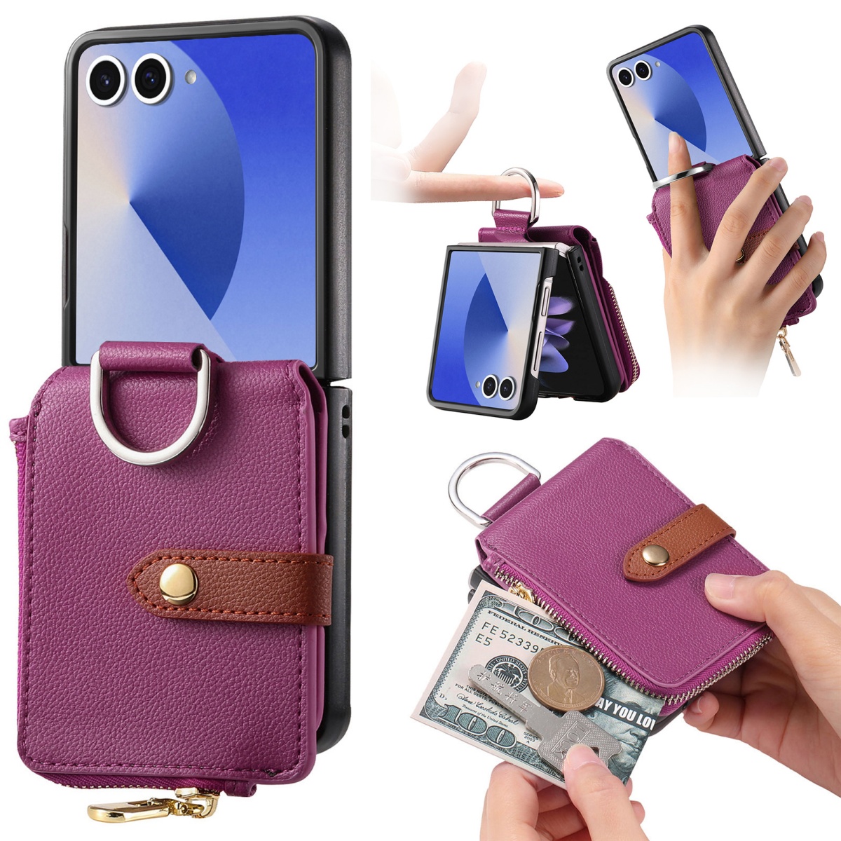 Leather Wallet Card Holder Phone Cover - Casing Ponsel Tempat Kartu Mewah untuk