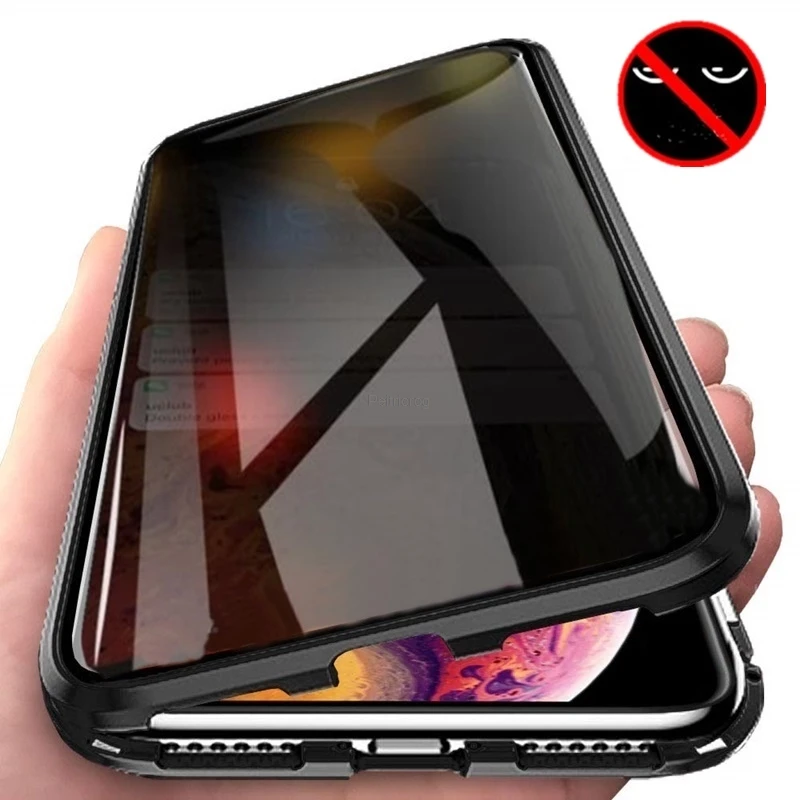 Anti Spy Privacy Glass Case - Casing logam privasi kaca Tempered magnetik,