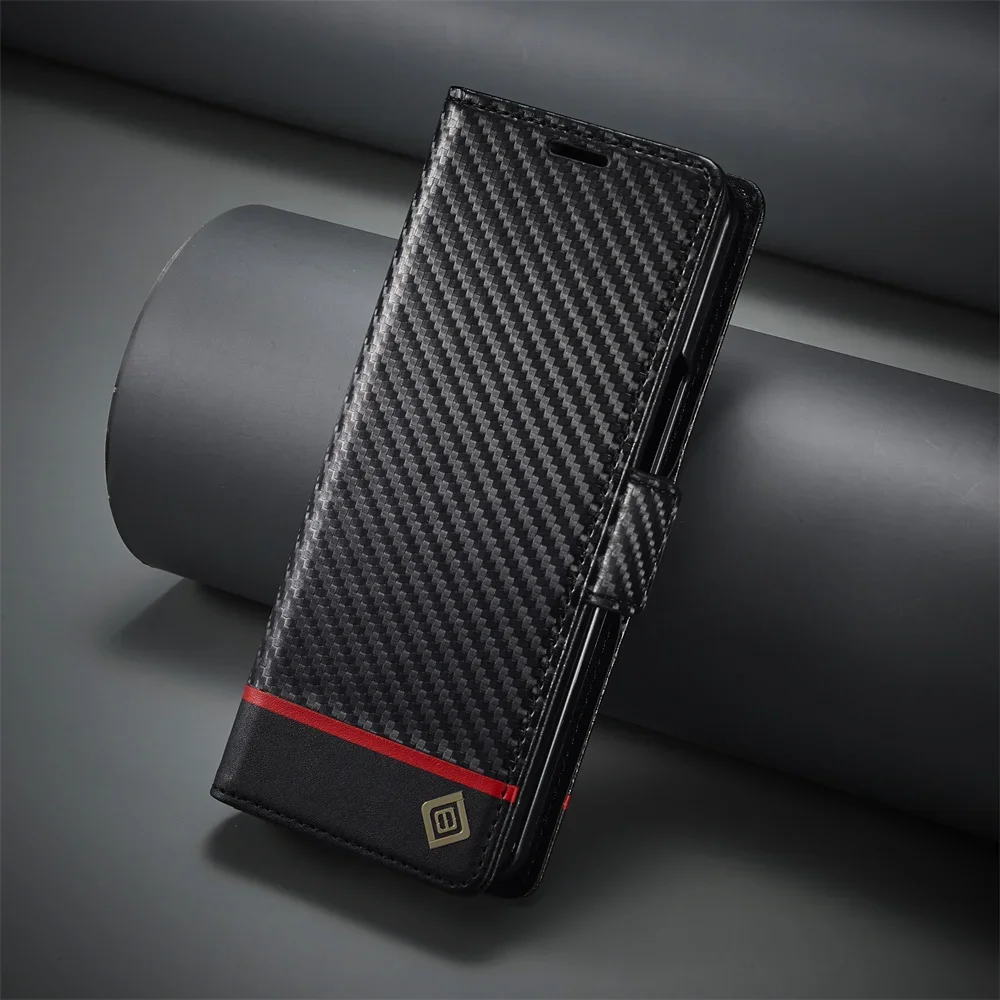 Penutup Kulit PU Serat Karbon  - Leather Wallet Card Holder Phone Cover ulasan dan harga