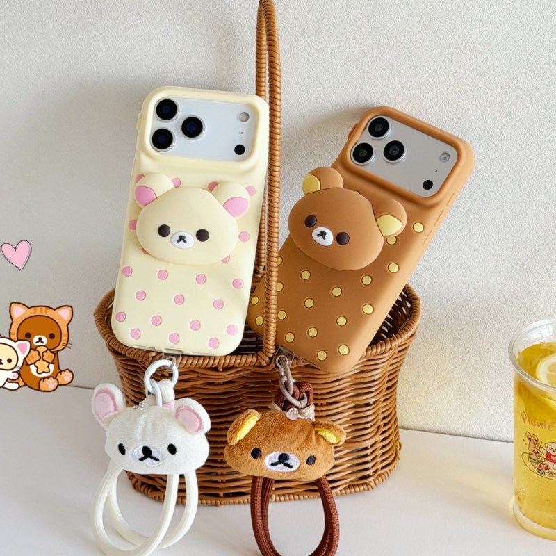 Casing HP Silikon 3D Rilakkuma - Cute Cartoon Wrist Strap Silicone Case ulasan dan harga